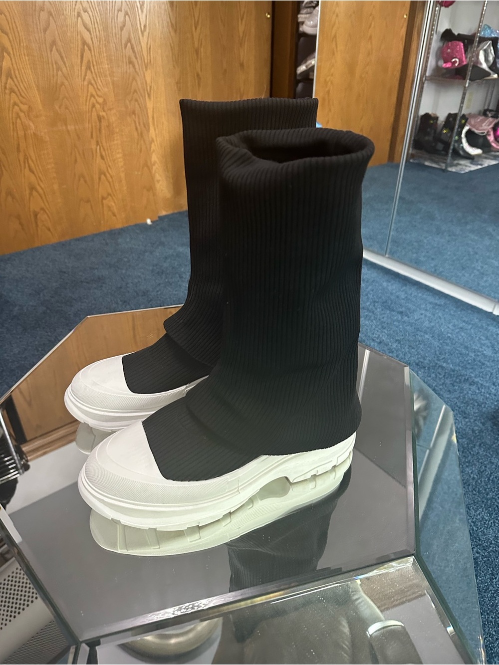 Black Knit Sock Sneakers with Chunky White Platform Sole - Picture 3 of 8